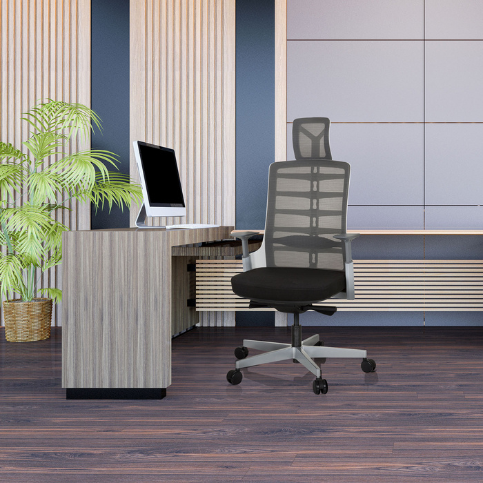 Офісне крісло / поворотне крісло SKARIF сітка / тканина - білий/сірий/чорний hjh OFFICE