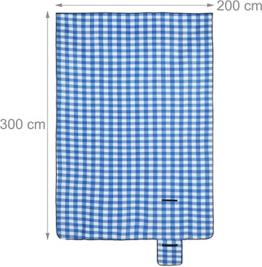 Пікнікова ковдра Relaxdays XXL 200x300 см, водонепроникна, утеплена, флісова, синьо-біла, з ручкою для перенесення