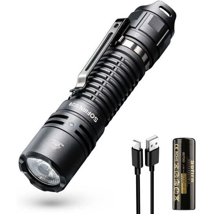 Ліхтарик Sofirn SC28 LED, 2800 Люмен, USB-C, тактичний, перезаряджуваний, надяскравий, з режимом розсіювання для кемпінгу, риболовлі та активного відпочинку