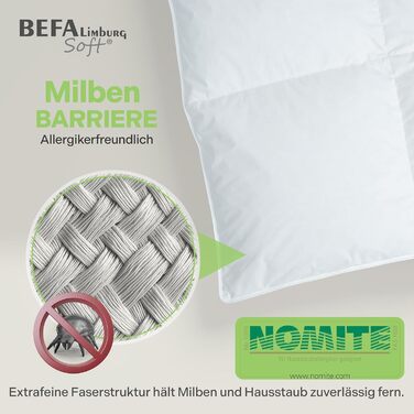 BEFA SOFT Пухова ковдра зимова 100x135 см | Пухова ковдра з 90% пуху та 10% пера | Дихаюча та легка у догляді | Для алергіків (NOMITE) | Відповідає стандартам добробуту тварин (DOWNPASS) | Oeko-TEX Клас 1 | Зроблено в Німеччині