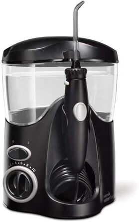 Waterpik Ultra: стаціонарна система для іригації порожнини рота, 6 насадок, 99,9% видалення нальоту, 10 режимів тиску, таймер, чорний