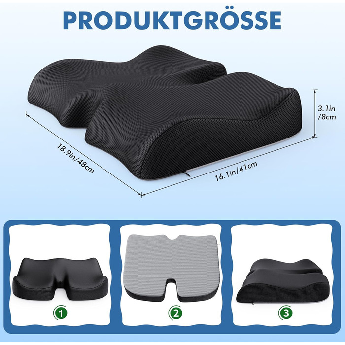 Ортопедична подушка для сидіння Benazcap з ефектом пам'яті (Memory Foam) – ергономічна подушка для розвантаження тиску в авто, офіс, геймінг та дім, зі знімним чохлом, 45*41*8 см