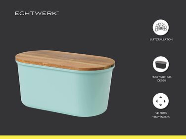 Хлібниця ECHTWERK FRESH з кришкою та дошкою з акації, бірюзова, 37x22x17 см, для 1 кг хліба