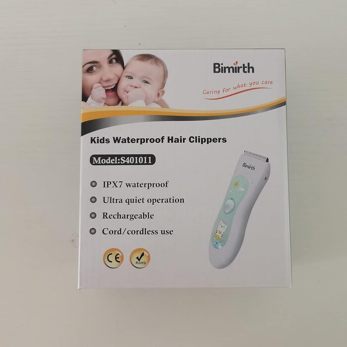 Дитяча електрична машинка для стрижки волосся Bimirth, тиха бездротова, USB-зарядка, керамічний лезо, водостійка, 3 насадки, без чохла