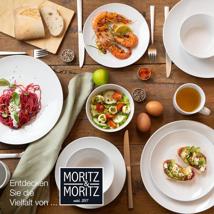 Набір посуду Moritz & Moritz BASIC на 12 осіб (36 предметів) - білий фарфор, сучасний дизайн. Включає: тарілки обідні, десертні, салатники.