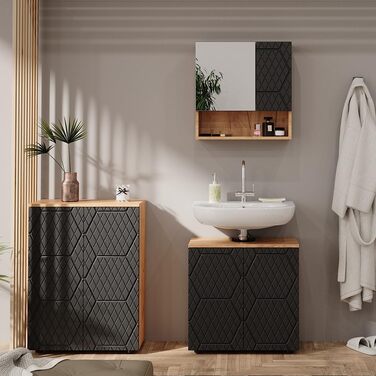 Пенал для ванної Vicco Irma, дуб золотий/антрацит, 60x81 см, смугастий антрацит