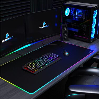 TITANWOLF XXXL RGB килимок для миші – 1200 x 600 мм, LED, 7 кольорів, 4 режими, для геймінгу, гумова основа, миється