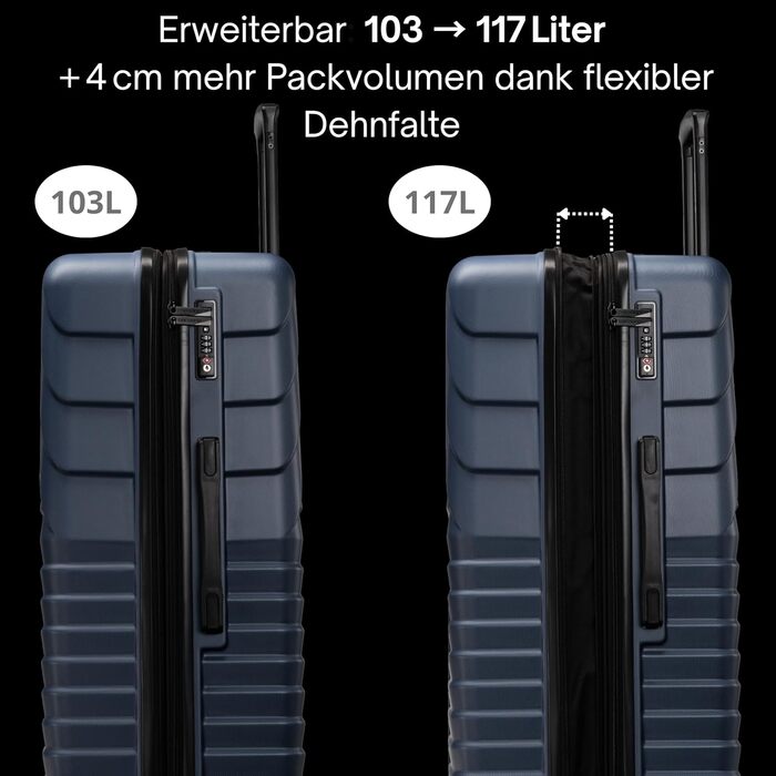 Набір валіз Hartschalenkoffer (XL+M) Navy: велика розширена місткість 100-117Л, TSA замок, 8 коліс 360°, телескопічна ручка