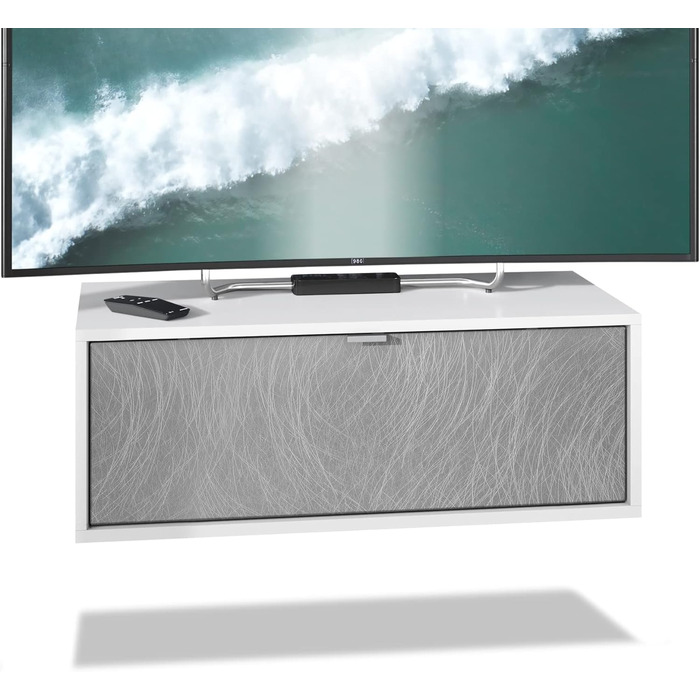 Підвісна ТВ тумба Vladon Lana 80x29x37 см, білий матовий корпус, фасади Scratchy Metal, велика палітра кольорів, вироблено в Німеччині