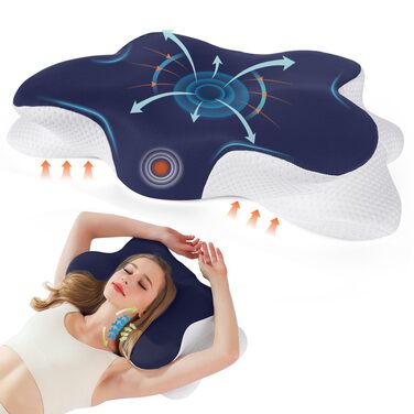 Ергономічна ортопедична подушка з ефектом пам'яті (Memory Foam) для підтримки шиї та сну на боці, темно-синя