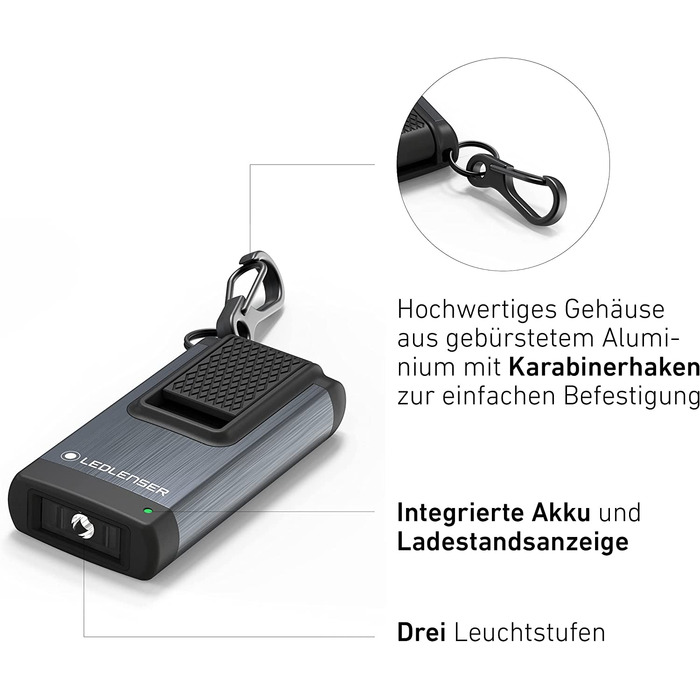 Ліхтар-брелок Ledlenser K4R, 120 люмен, 25 м, акумуляторний, USB зарядка, сірий