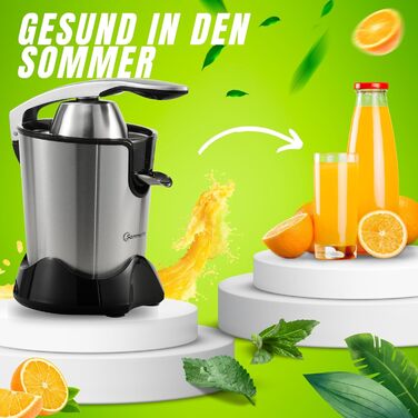 Електрична цитрусова соковижималка Sommertal CP850, 850 Вт, з двома конусами для пресування, ручна та автоматична, для апельсинів, лимонів, лаймів, з нержавіючої сталі