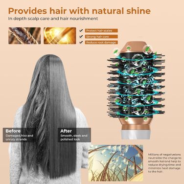 UKLISS Hairstyler 6 в 1: Професійний фен-щітка з насадками для укладки волосся 1000 Вт, повітряна щітка, мультистайлер, білий (золотий)