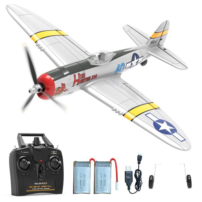 Радіокерований літак Volantexrc P-47 RTF 2.4GHz з гіростабілізацією, USB зарядкою, акумулятором та пультом – для початківців та досвідчених пілотів