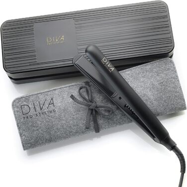 Професійний керамічний випрямляч для волосся Diva Pro Styling, цифровий, автоматичне вимкнення, 3 м кабель, чорний