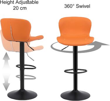 Стілець барний Youhauchair, 2 шт, регульований, PU шкіра, водостійкий, з підлокітниками, обертовий, сучасний, помаранчевий