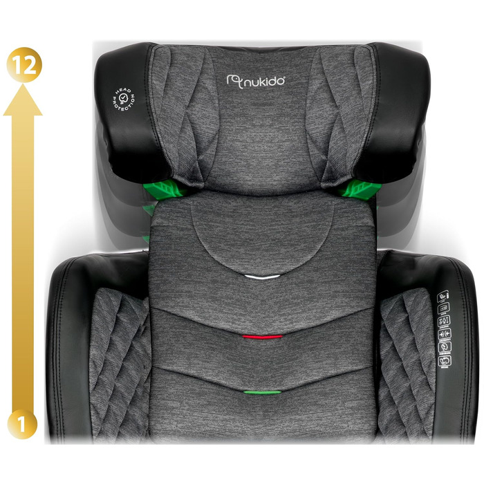 Автокрісло Nukido для дітей 15-36 кг, 4-12 років, ISOFIX, регулювання підголівника та нахилу, Louis (темно-сірий)