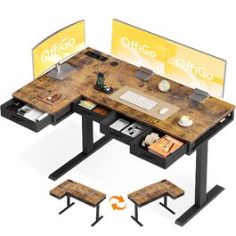 Кутовий стіл OffiGo з регулюванням висоти 140x80 см, електричний, з 4 шухлядами, коричневий вінтаж для офісу та кабінету