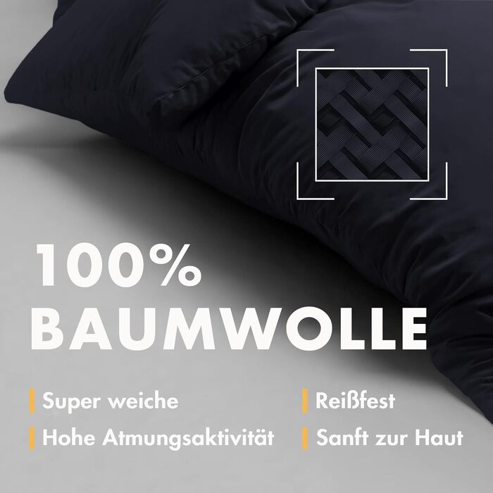 Стильна постільна ковдра Sleeptime з 100% бавовни, 200x200 см, темно-синій колір, м'яка та без прасування. Комплект постільної білизни з 2 наволочками 80x80 см, 3-частинний комплект, колір морської хвилі.