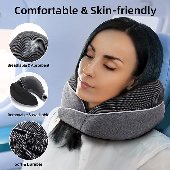 Подушка для шиї Homiee, ортопедична, з memory foam, для подорожей (сіра)