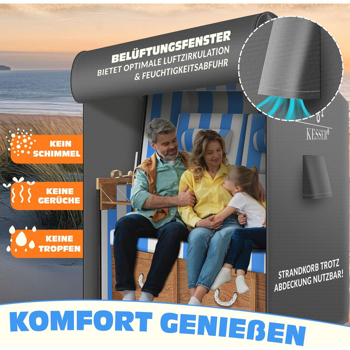 Чохол для плетененого крісла KESSER® Преміум, водонепроникний, зимовий, захист від УФ-випромінювання, 600D Oxford, 120x90x160 см, сірий
