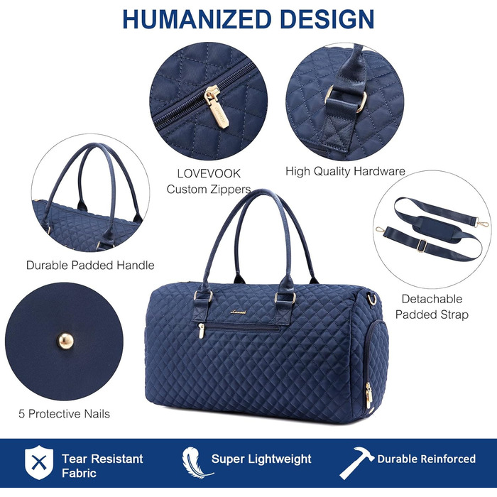 Спортивна сумка OVEVOOK для подорожей, жіноча, Weekender, сумка для вихідних, Kiniktasche, сумка для пологів з косметичкою, відділення для взуття та мокрого одягу, водонепроникна, Gym Bag, ручна поклажа для авіаперельотів, чорна (L, Морська хвиля)