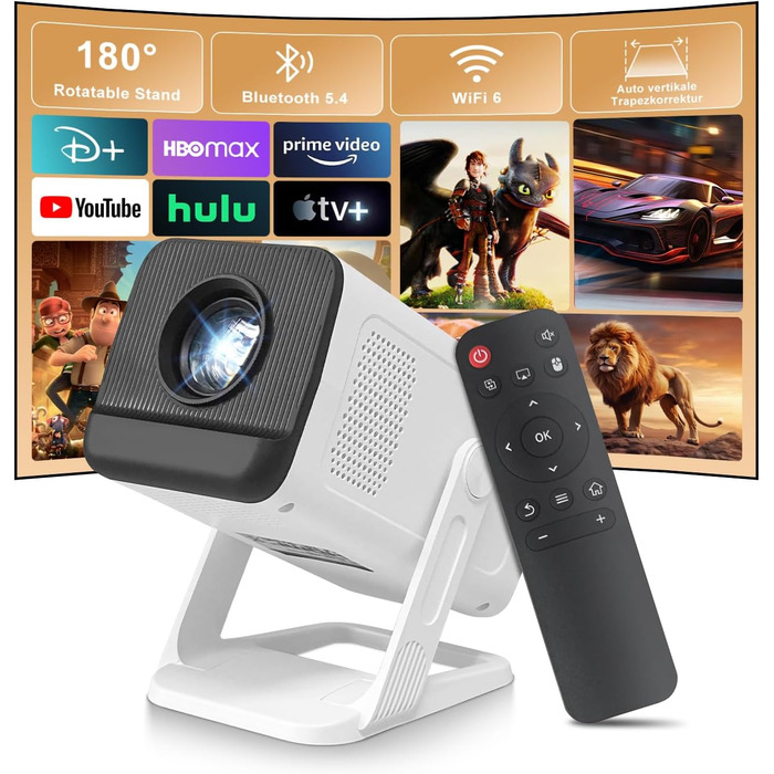 Портативний проєктор ZDSSY Beamer Klein 4K з Wi-Fi 6 та Bluetooth 5.2, автофокусом та корекцією трапеції, підтримкою Android/iPhone/PC/Mac/Switch/PS5