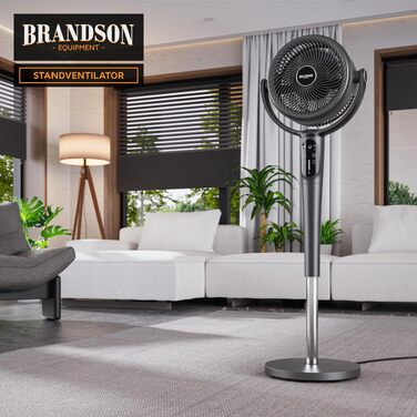Вентилятор підлоговий Brandson 3D з ЕКО DC мотором, сірий: тихий, 24 швидкості, осциляція, пульт ДУ, енергозбереження