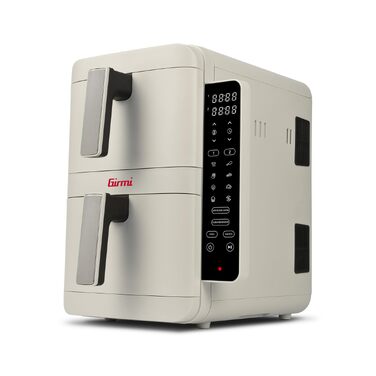 Аерофритюрниця Girmi FG41 Ecofrit Dual 2400 Вт з антипригарним покриттям, 9 програмами та цифровим дисплеєм, біла