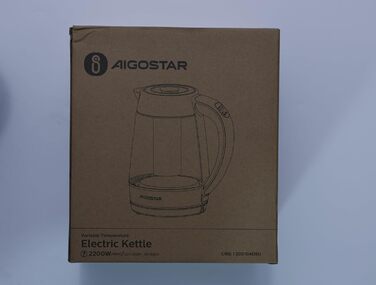 Електричний скляний чайник Aigostar 1,7 л з терморегулятором, підсвіткою, ситечком з нержавіючої сталі, функцією підтримки тепла, BPA Free