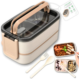 FRADABOX® Ланчбокс Bento 'Taylor', 2-ярусний з відділеннями, преміум нержавіюча сталь, BPA-free, контейнер для їжі з прибором, герметичний, для дорослих, підходить для мікрохвильовки, ідеальний для подорожей та Meal Prep