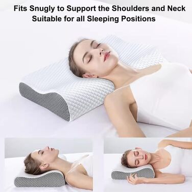 Ергономічна подушка з ефектом пам'яті Memory Foam для шиї та голови, ортопедична підтримка HWS для сну на боці та спині, з гігієнічним чохлом з бамбука (Білий)