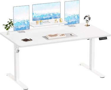 Електричний стіл TRIUMPHKEY з регульованою висотою, моніторною полицею 180x80 см, білий, для комп'ютера та роботи стоячи/сидячи