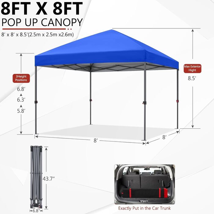 Павільйон садовий водонепроникний ABCCANOPY Pop-Up 2.4x2.4м синій для фестивалів та захисту від сонця