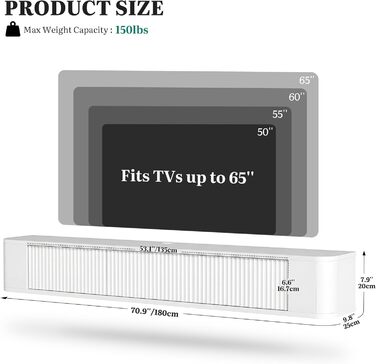 Підвісний TV-тумба YITAHOME 140 см з RGB LED підсвіткою, біла глянцева медіаконсоль для вітальні та спальні (180x25x20 см)
