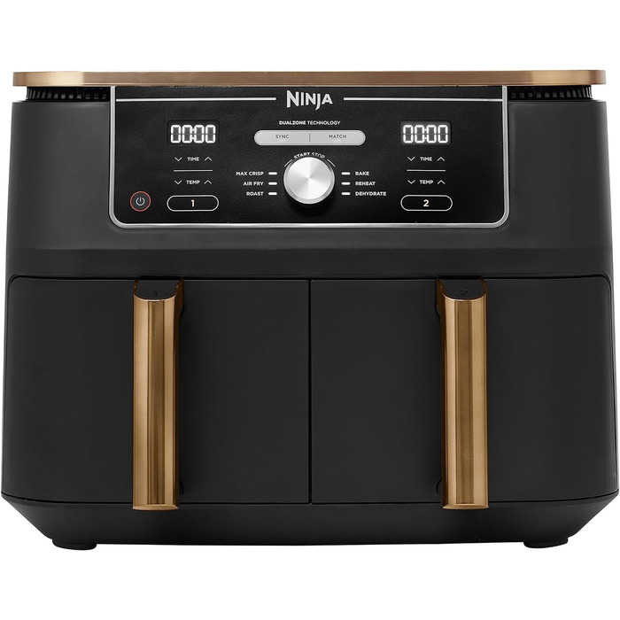 Фритюрниця повітряна Ninja Foodi MAX Dual Zone 9,5 л, 2 кошики, 6-в-1, антипригарне покриття, з щипцями, мідна/чорна, для здорового приготування, AF400EUCP