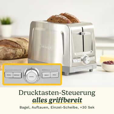 Тостер Cuisinart Core Collection на 2 тости | Для хліба Artisan | Режим для бейглів | Підйом тостів Quickview™ | Функція розморожування та підсмажування однієї скибки | Нержавіюча сталь