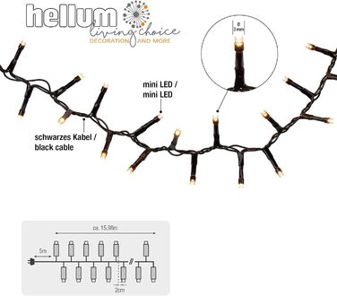 Гірлянда LED hellum 15,98 м, 800 LED, теплий білий, з таймером, для вулиці та приміщень, електрична, для ялинки, зі шнуром