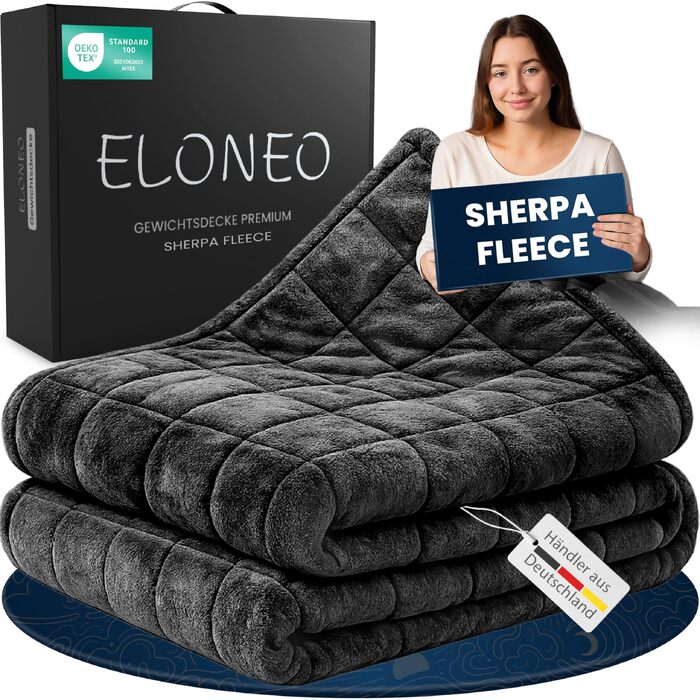 Обважнююча ковдра ELONEO Sherpa Fleece 135x200 см, 7 кг, антистрес-ковдра для сну, сертифікат Oeko-Tex, чорна