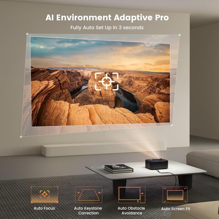 Smart-проектор ONOAYO 4K HDR10 з Dolby Audio, 15000 ANSI люмен, WiFi 6, Bluetooth 5.4, підтримка 800+ додатків, міні-беамер для домашнього кінотеатру, чорний