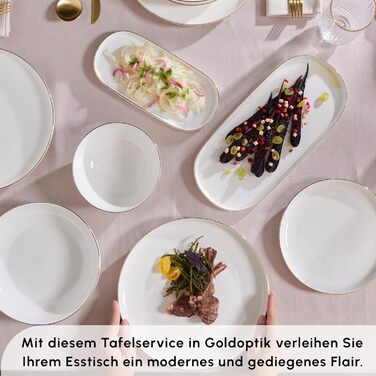 Сервіз Karaca Streamline Favaro Gold на 56 предметів – елегантний набір з кістяної порцеляни з золотим декором для святкового та щоденного сервірування столу