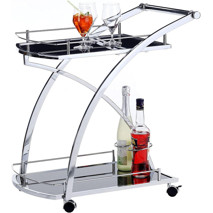 Сервірувальний візок IDIMEX, чорний/хром, 2 полички із загартованого скла