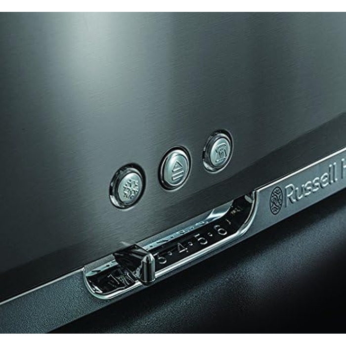 Тостер Russell Hobbs Luna Edelstahl Grau для 2-х скибочок хліба (широкі слоти) з підставкою для булочок, 6 режимів підсмажування, розморожування та підігрів - 23251-56