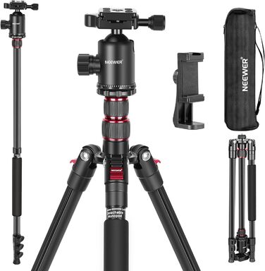 NEEWER 77'' штатив-монопод для DSLR і телефону, алюмінієвий, з 360° панорамною головкою, 2-осьовою центральною колоною, Arca QR, до 15,4 кг, сумка