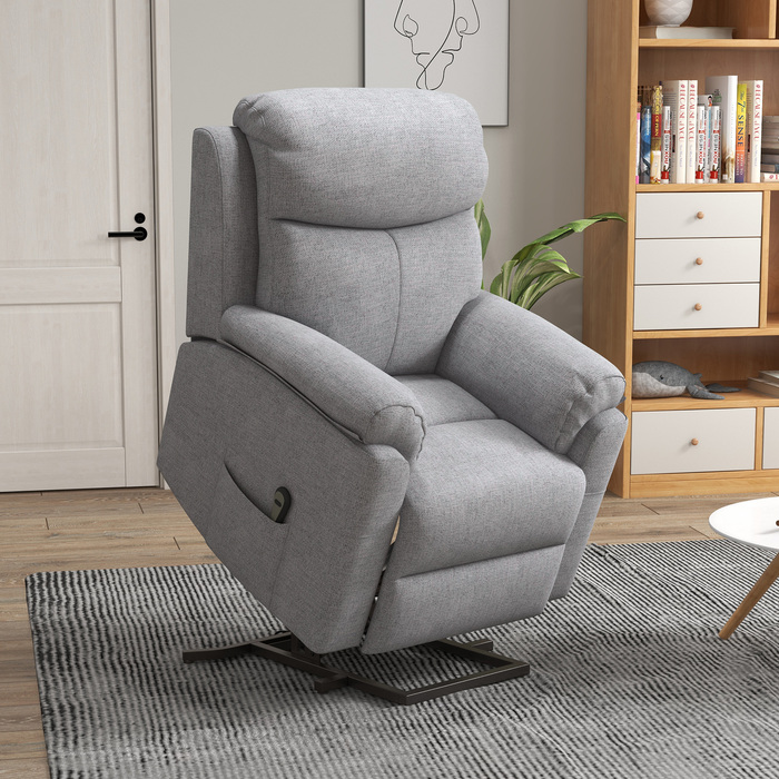 Реклайнер для телевізора HOMCOM Recliner Electric з допоміжним засобом стоячи, 5 режимів масажу, функція відкидання, масажне крісло з підніжкою, білизняний вигляд, бічна кишеня та пульт дистанційного керування, для вітальні, сірий