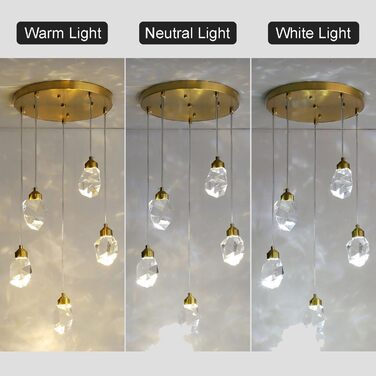 Сучасна кришталева підвісна люстра з 3-кольоровим LED, регульована по висоті, золота підвісна лампа для кухні, спальні, вітальні, їдальні (3-лампова кругла основа)