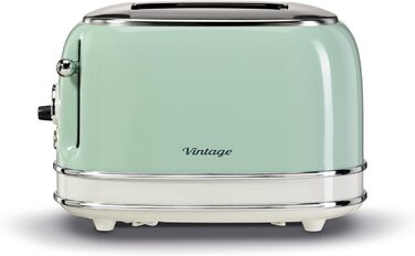 Тостер Ariete Vintage 155, 2-слотовий, ретро-дизайн, 6 режимів, автоматичний викид, функція розморожування, нержавіюча сталь, з притискачами для сендвічів, 810 Вт