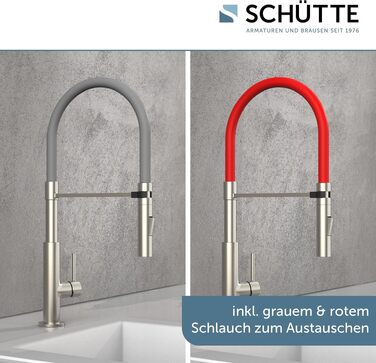 Змішувач кухонний Schütte 23138 Design з висувним шлангом Soft Touch, поворотний на 360°, нержавіюча сталь/чорний