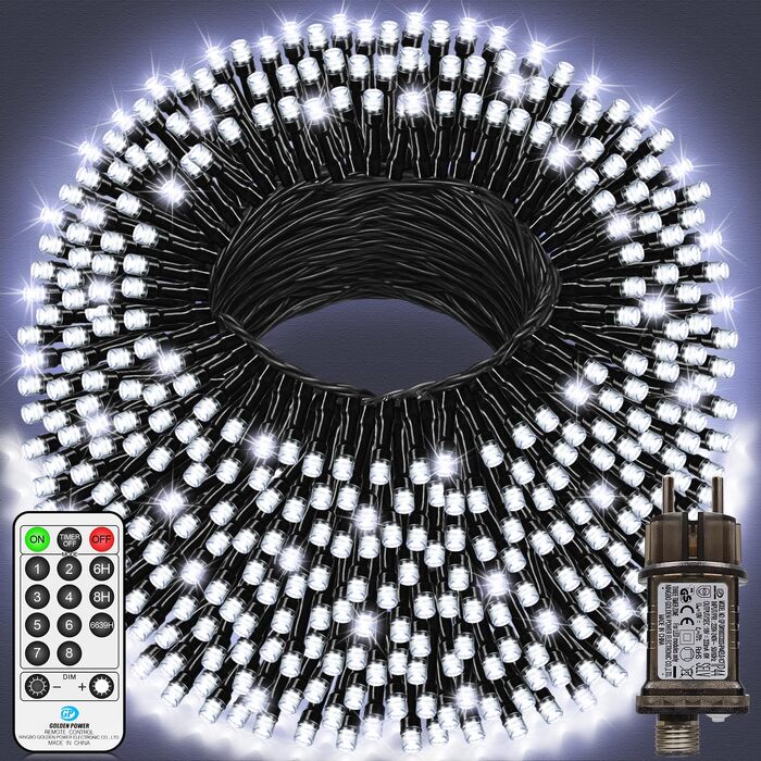 Світлодіодна гірлянда для вулиці та дому 30м, 1400 LED, водонепроникна, 8 режимів, з пультом та таймером, біле світло (для саду, тераси, новорічного декору)