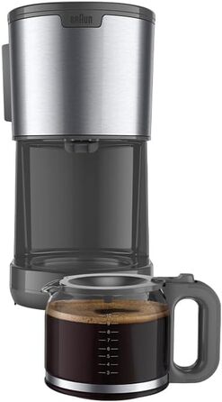 Кавоварка Braun PurShine KF1500GY, фільтраційна, скляний глечик, система OptiBrew, антикрапельна функція, автоматичне вимкнення, 10 чашок, 1000 Вт, сіра
